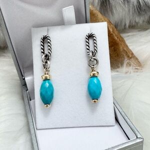 David Yurman .925 18K Gold Turquoise Bijoux Figaro Dangle Drop Earrings